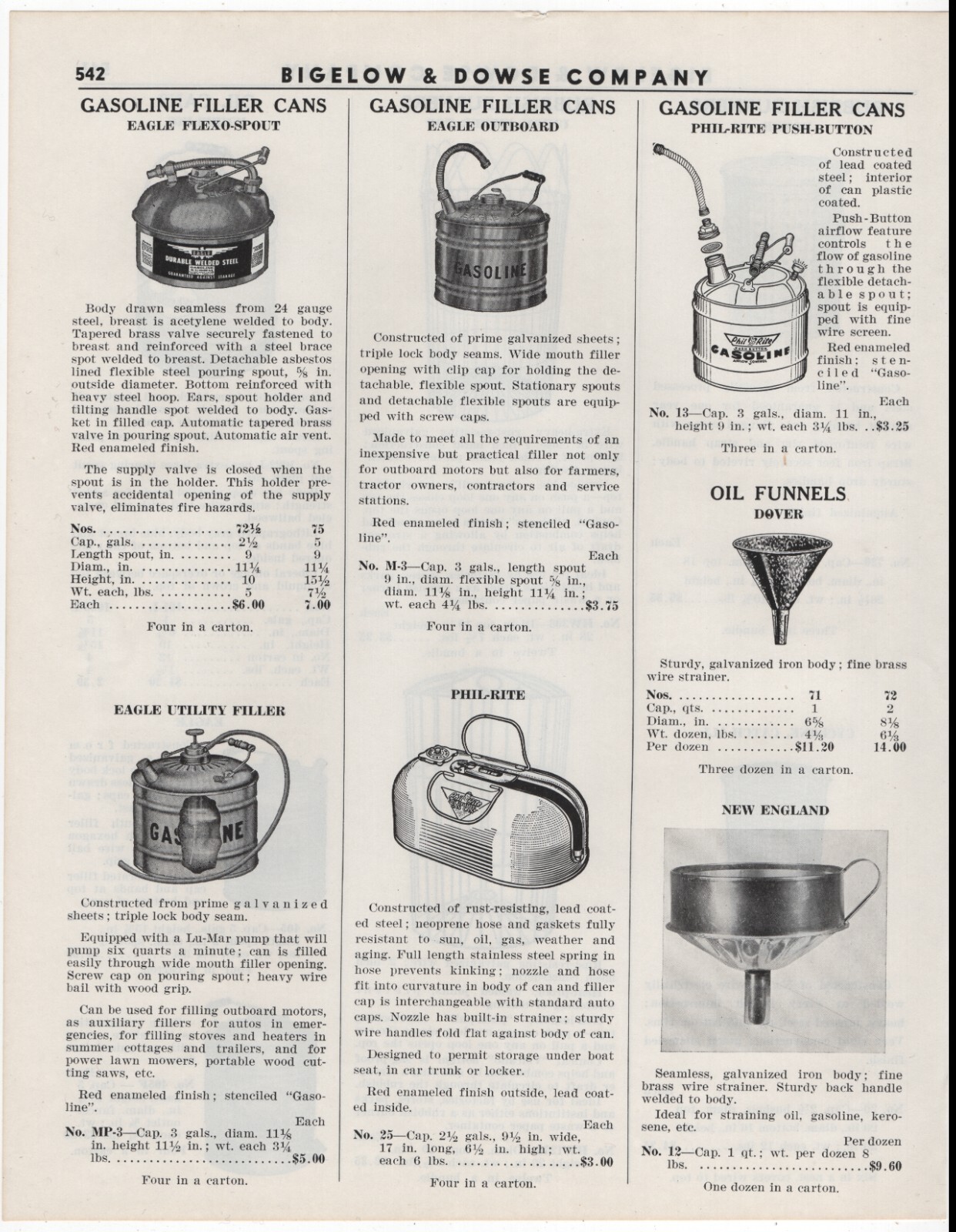 B&D VTG 1952 Catalog Page, Eagle & Phil-rite Gasoline & Oil Filler Cans