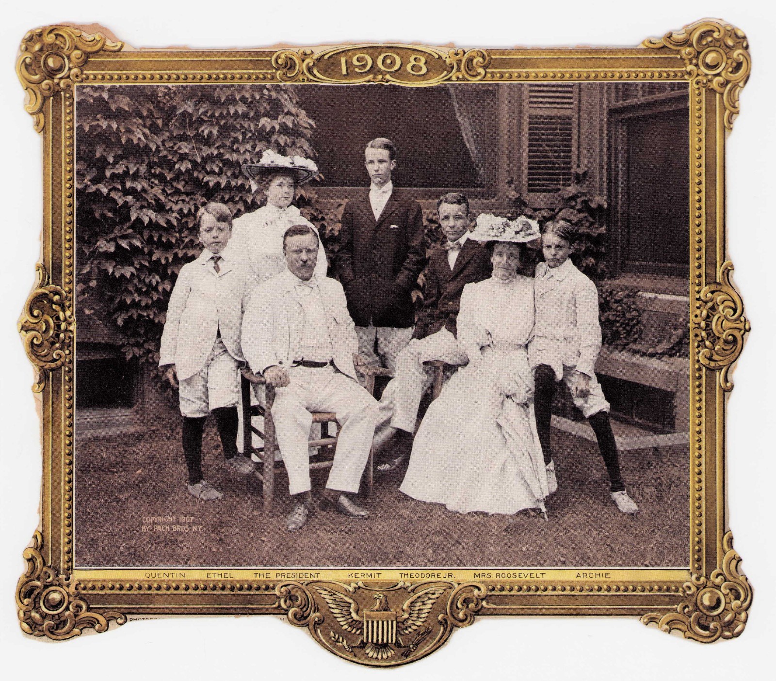 1908 Theodore Teddy Roosevelt Family Die-cut Cardboard Framed Photo _m2