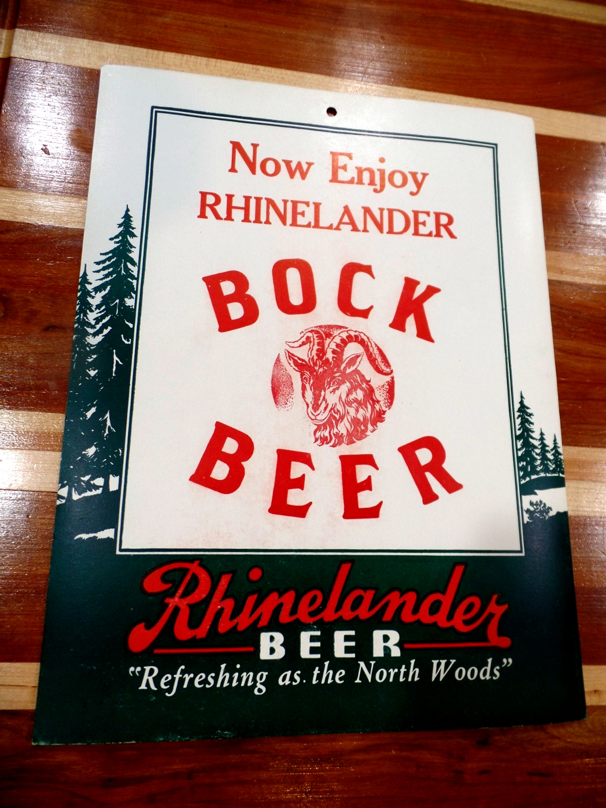 VINTAGE RHINELANDER BOCK BEER HEAVY CARDSTOCK SIGN RHINELANER WISCONSIN WIS WI