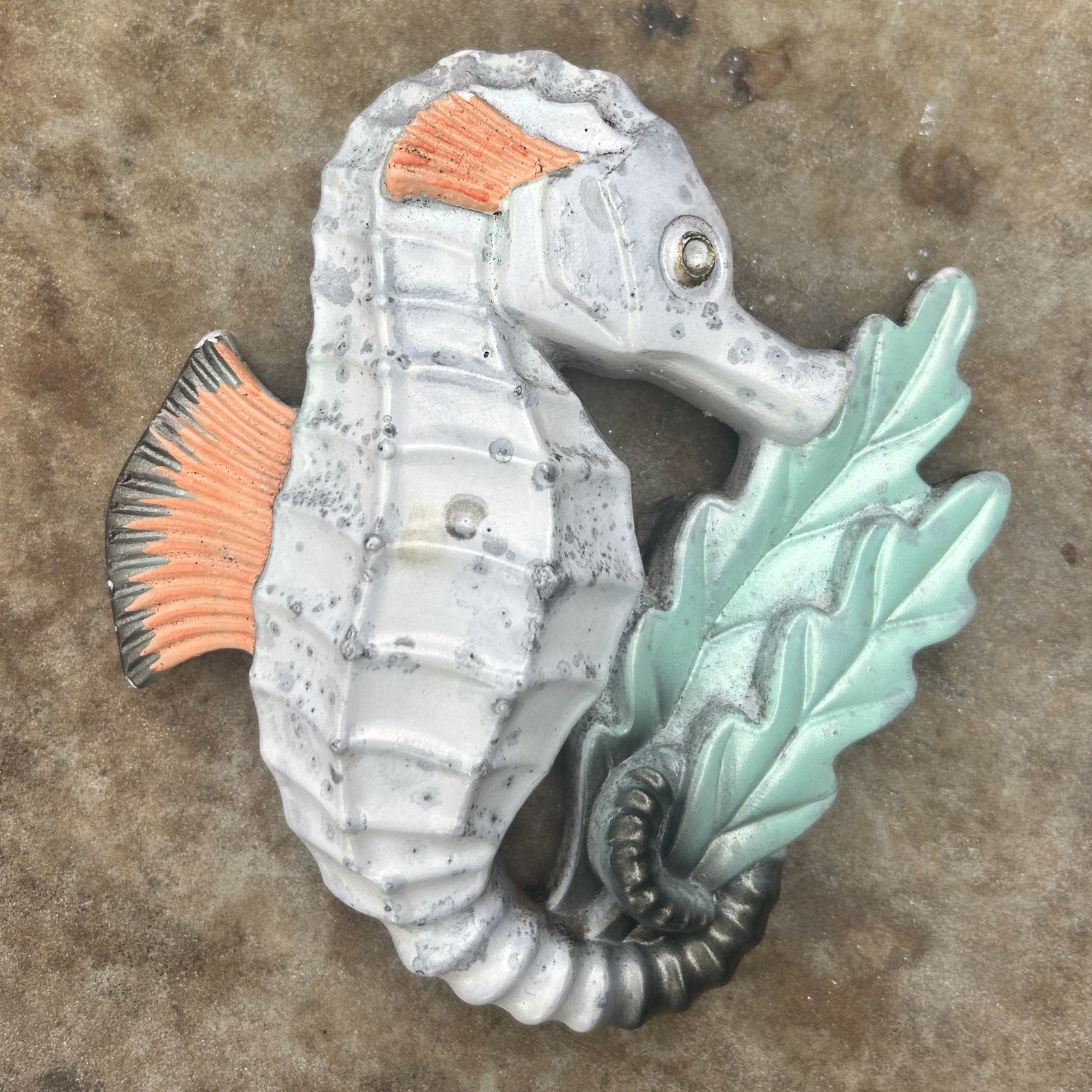 Vintage 1970s Miller Studios Gray Coral Chalkware Seahorse Hanging Wall Plaque