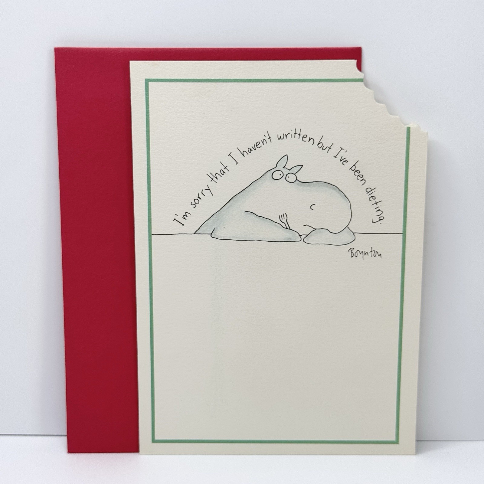 Vintage Sandra Boynton Funny Humor Greeting Card Hippo Dieting Bite Mark Die Cut