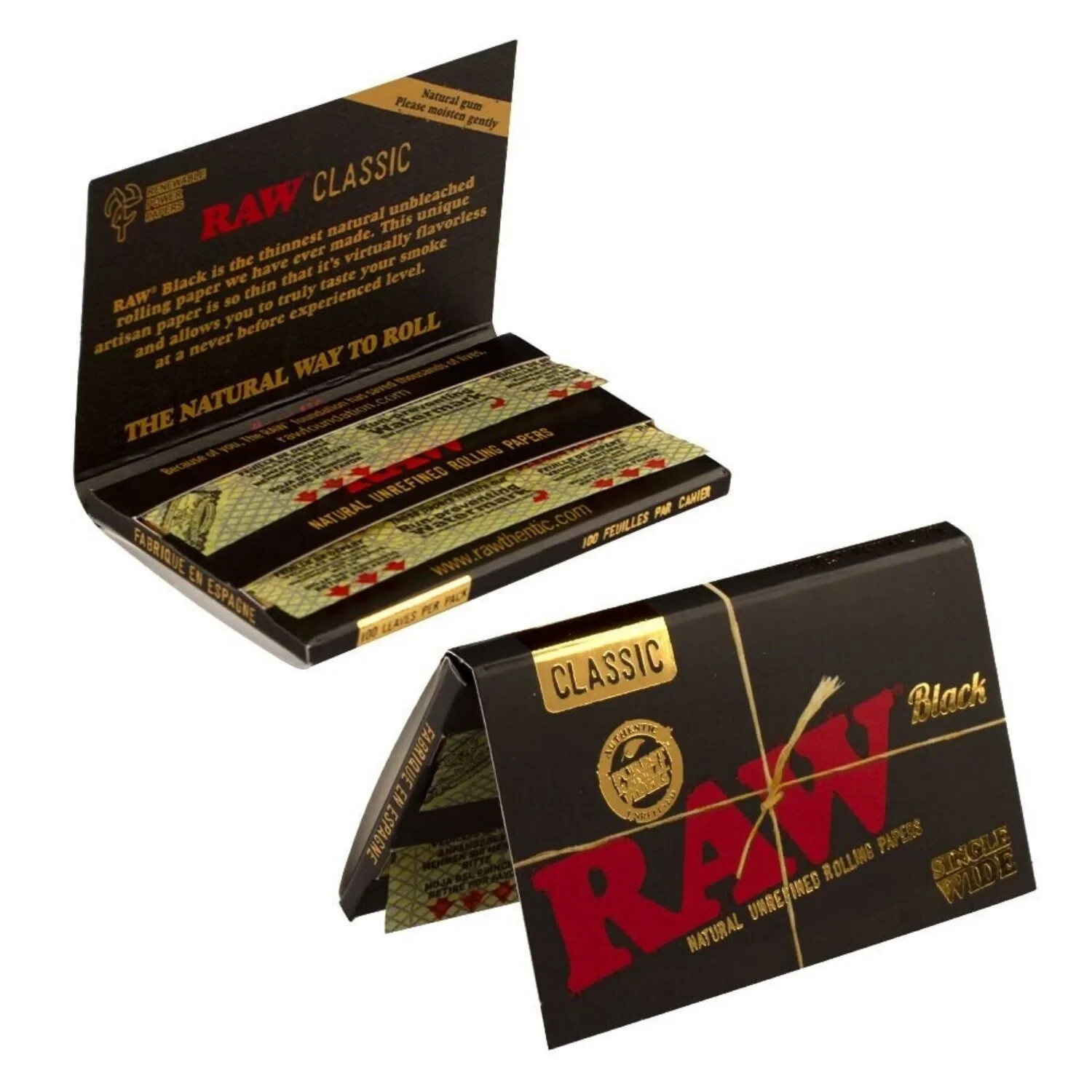 😎 🍃 25 x RAW CLASSIC BLACK SINGLE WIDE ROLLING PAPERS FULL BOX AUTHENTIC 🍃😎