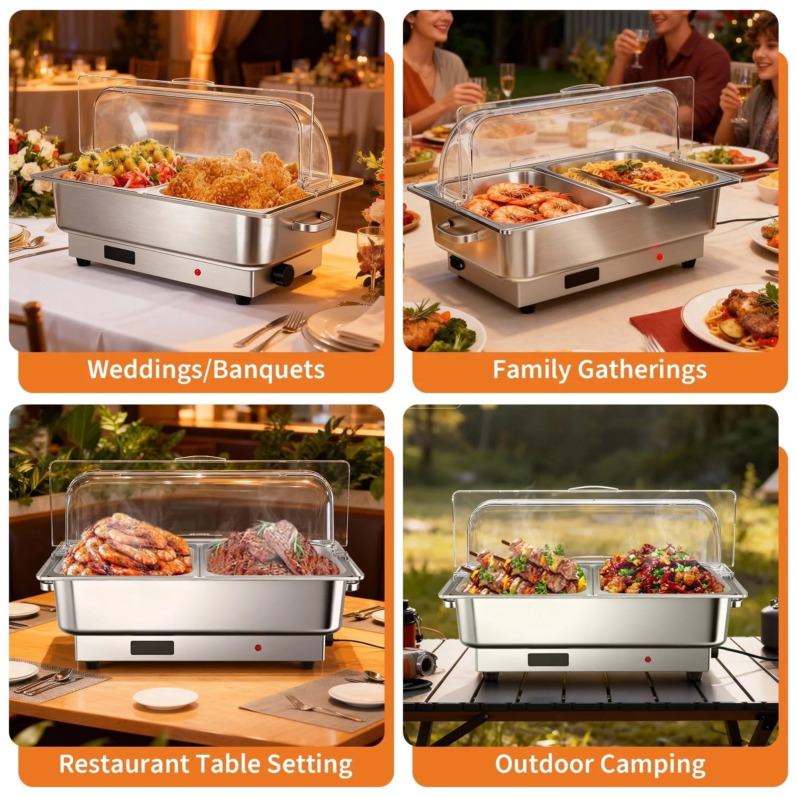 Garvee Electric Chafing Dish Buffet Set 2 4.5 Qt Roll Top Food Warmer