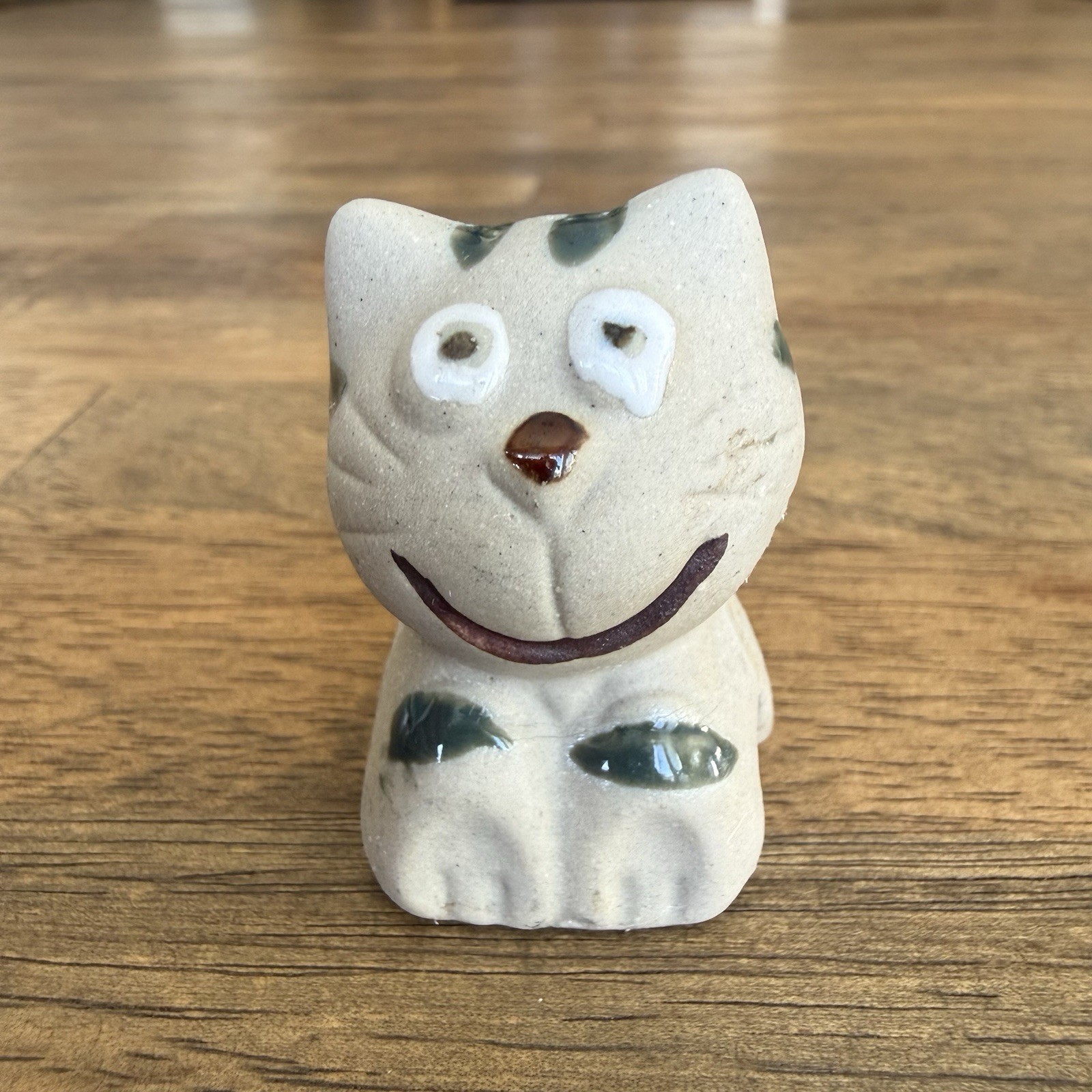 Vintage Miniature Pottery Cat Figurine 1.75” Matte Clay Folk Art Bisque Kitten