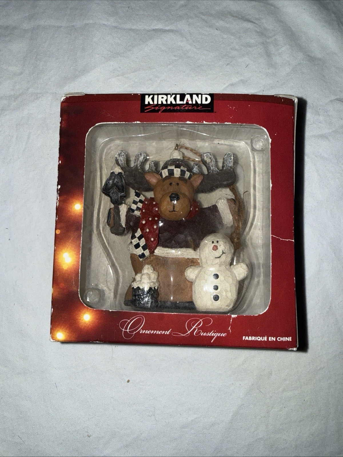 KIRKLAND SIGNATURE Ornament Rustique NEW in Box Reindeer & Snowman