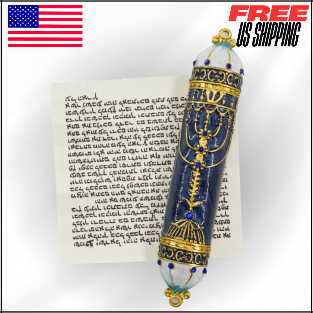 Blessing Mezuzah Case with Scroll, Enamel & Zinc Alloy Kosher for Jewish 5X0.86″