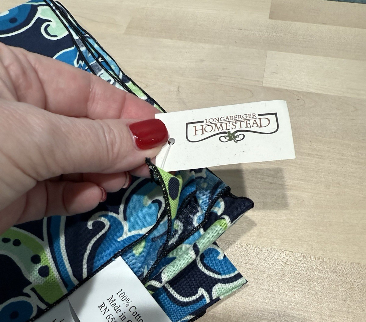 Longaberger Table Square Overlay Daydream Fabric 36″ x 36″ Blue Green Floral