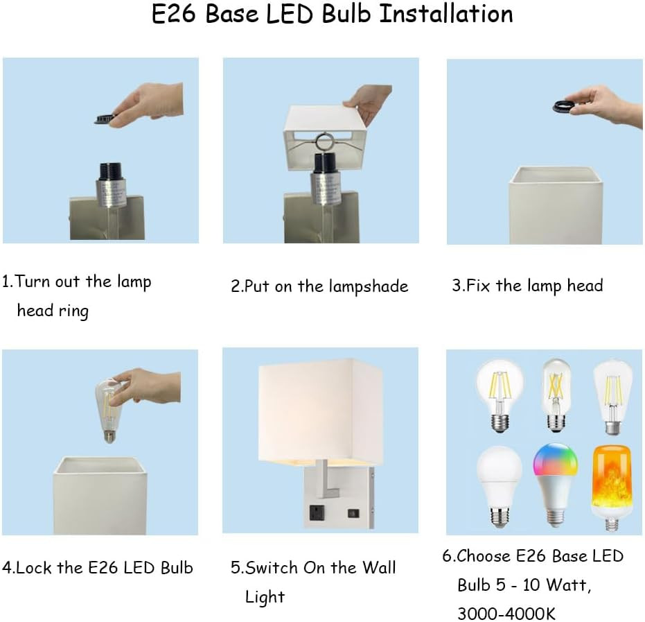 – Bedside Wall Light with Outlet,Wall Lamp,Wall Sconces,Wall Lamp for Bedroom,Li