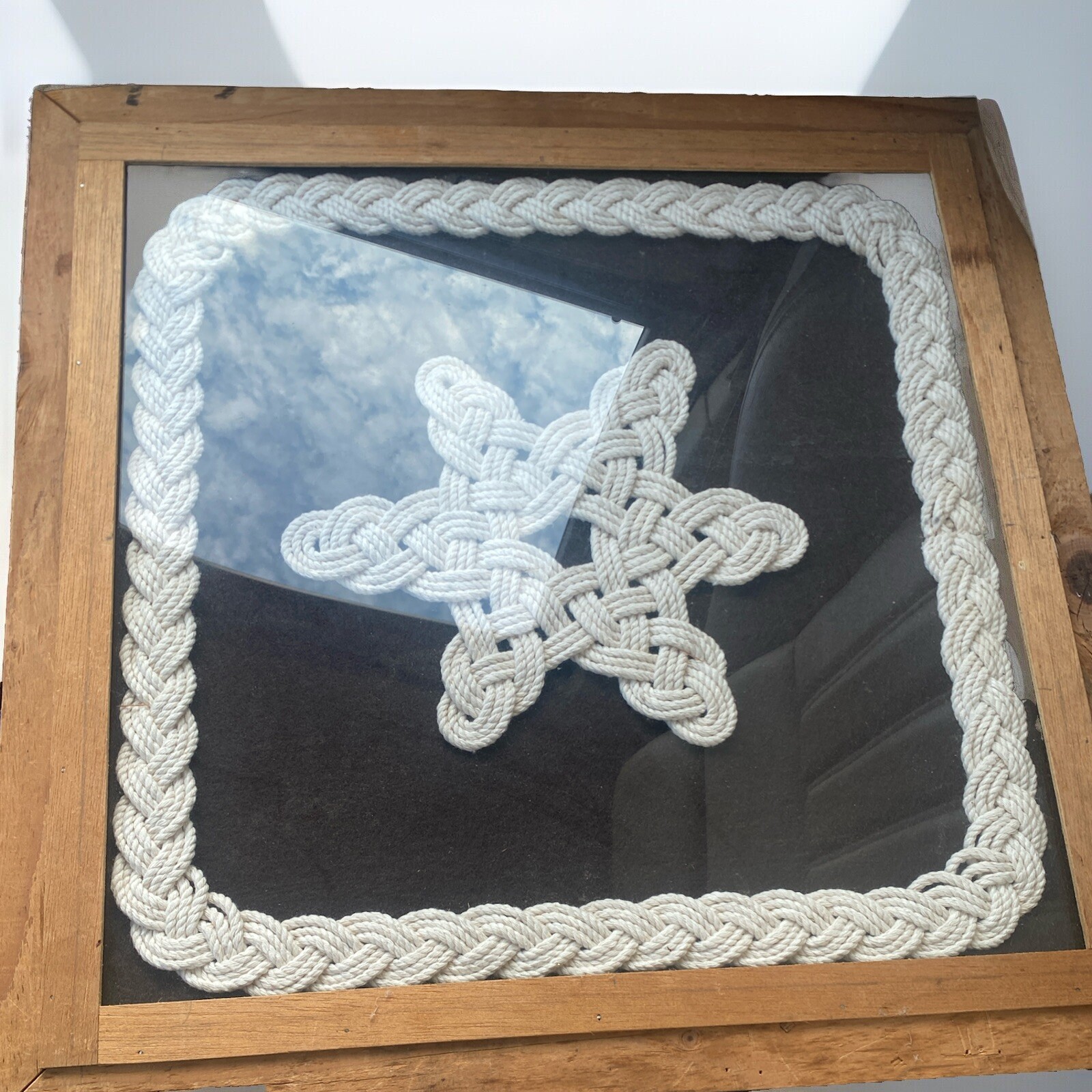 Nautical Star Embroidered Border Sailing Hanging Picture Frame 17”x17” Farmhouse