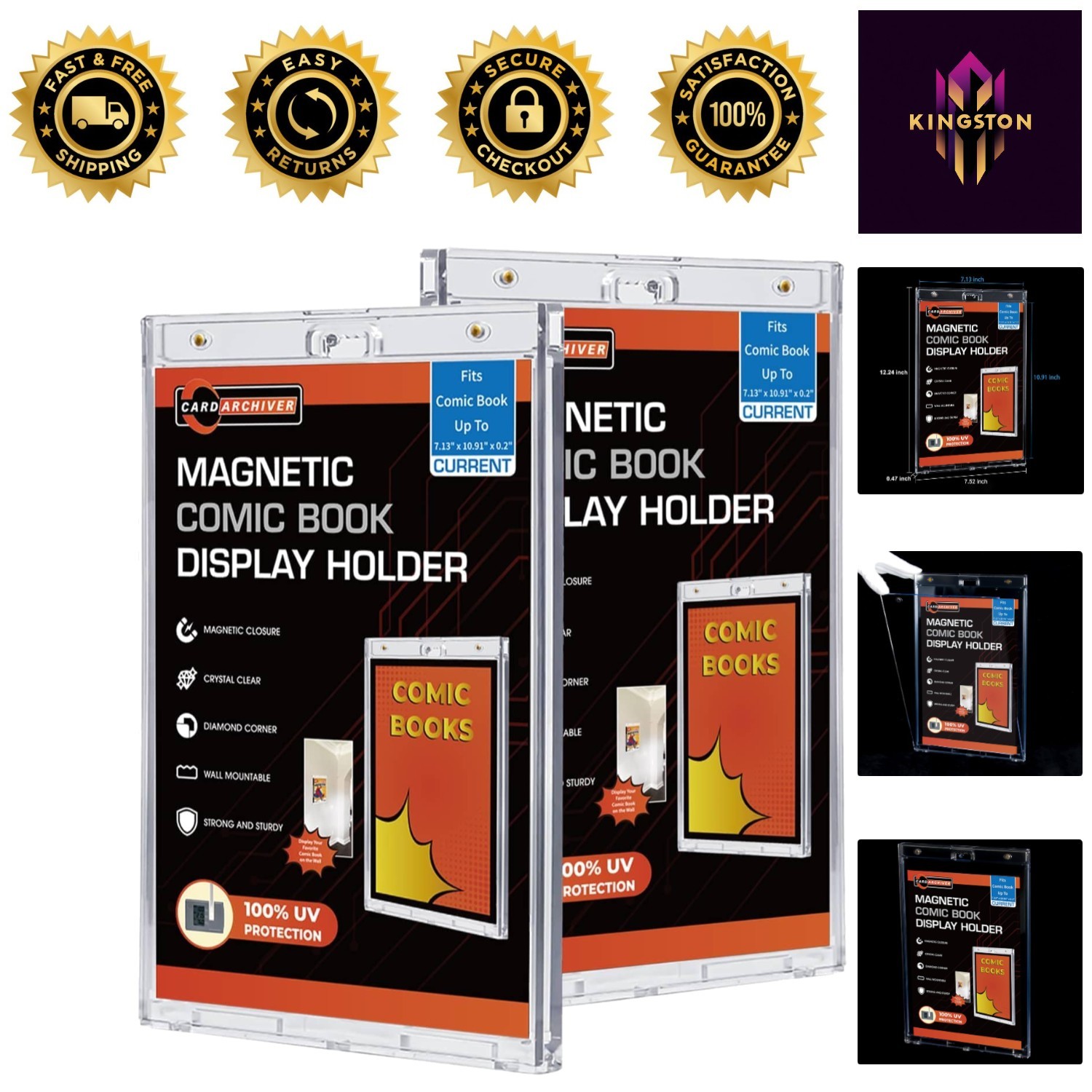 2-Pack Crystal Clear Comic Book Display Cases – UV Protection & Magnetic Closure