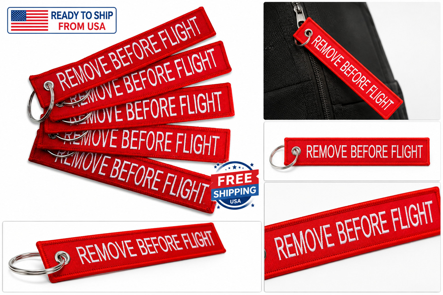 5PCS Aviation Remove Before Flight Keychain – Double Sided Embroidered Jet Tag