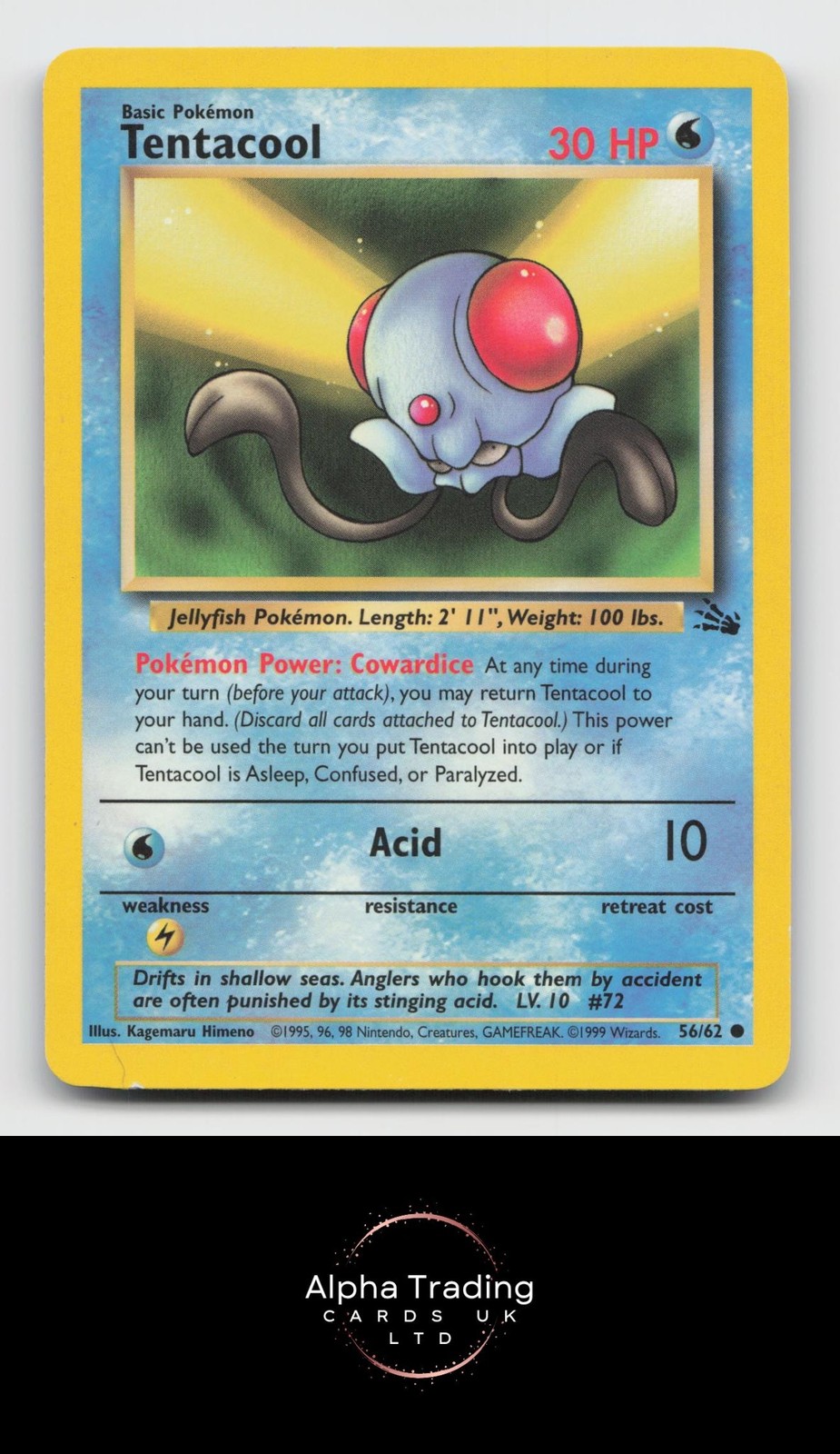 Tentacool 56/62 Common Fossil Pokemon Unlimited Lightly Played