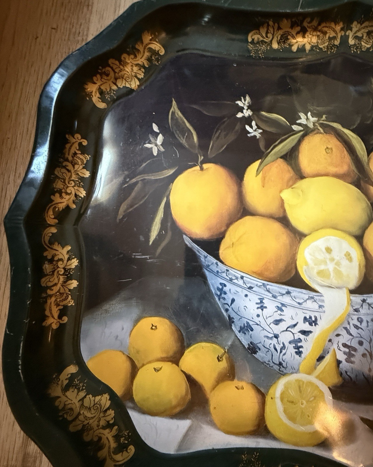 Vintage English Bowl of Lemons Serving Tray Ian Logan Large Serving Tray England