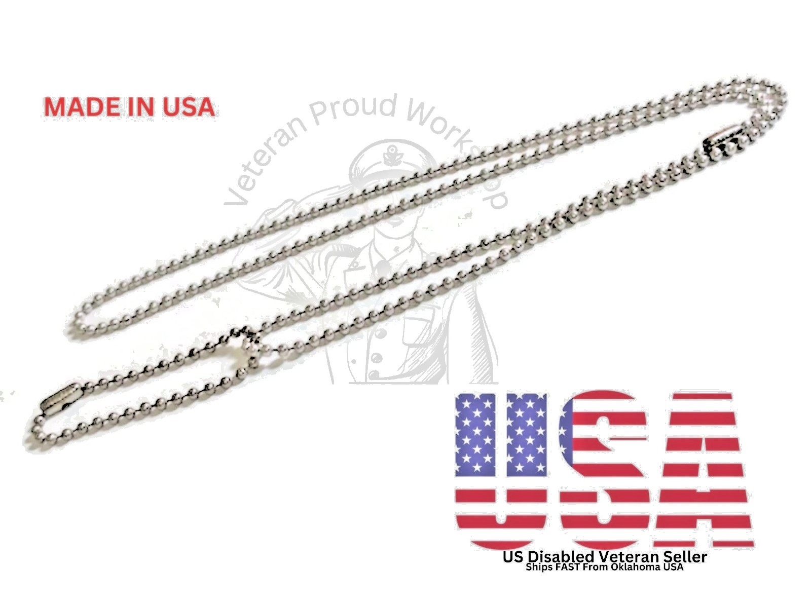 30″/4.5″ US Military Issue Premium Stainless Steel Dog Tag Chain Set
