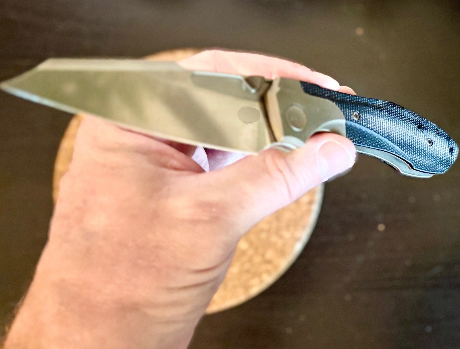 Custom Anodized Ti Frame EDC Knife – Copper/black Micarta – Stonewashed Blade