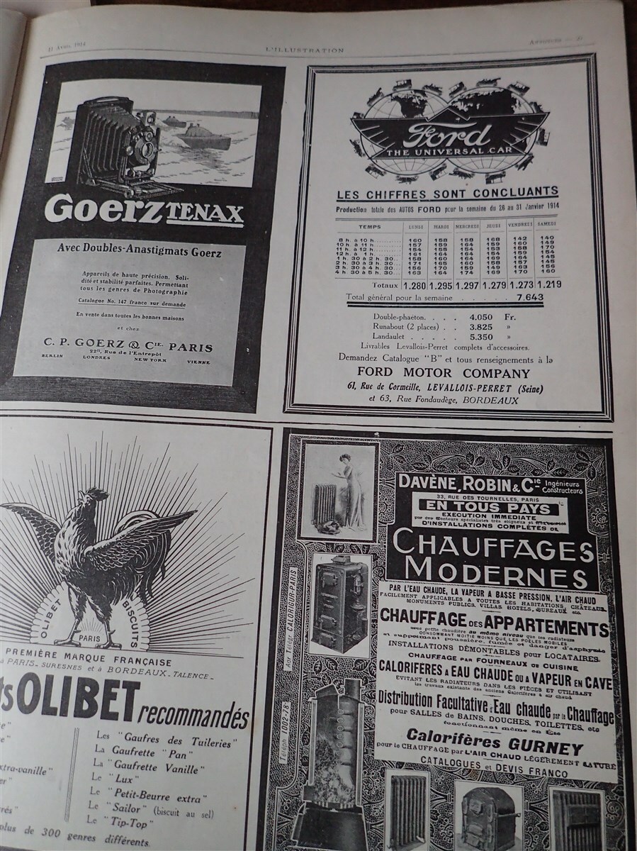Ford car + OLIBET + GOERZ TENAX + heater DAVENE ROBIN ILLUSTRATION 1914 c