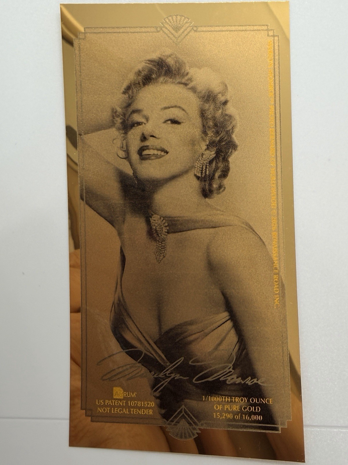 Marilyn Monroe 24K Gold Foil Note 1/1000 Troy Oz #15,290/16000 Goldback Limited