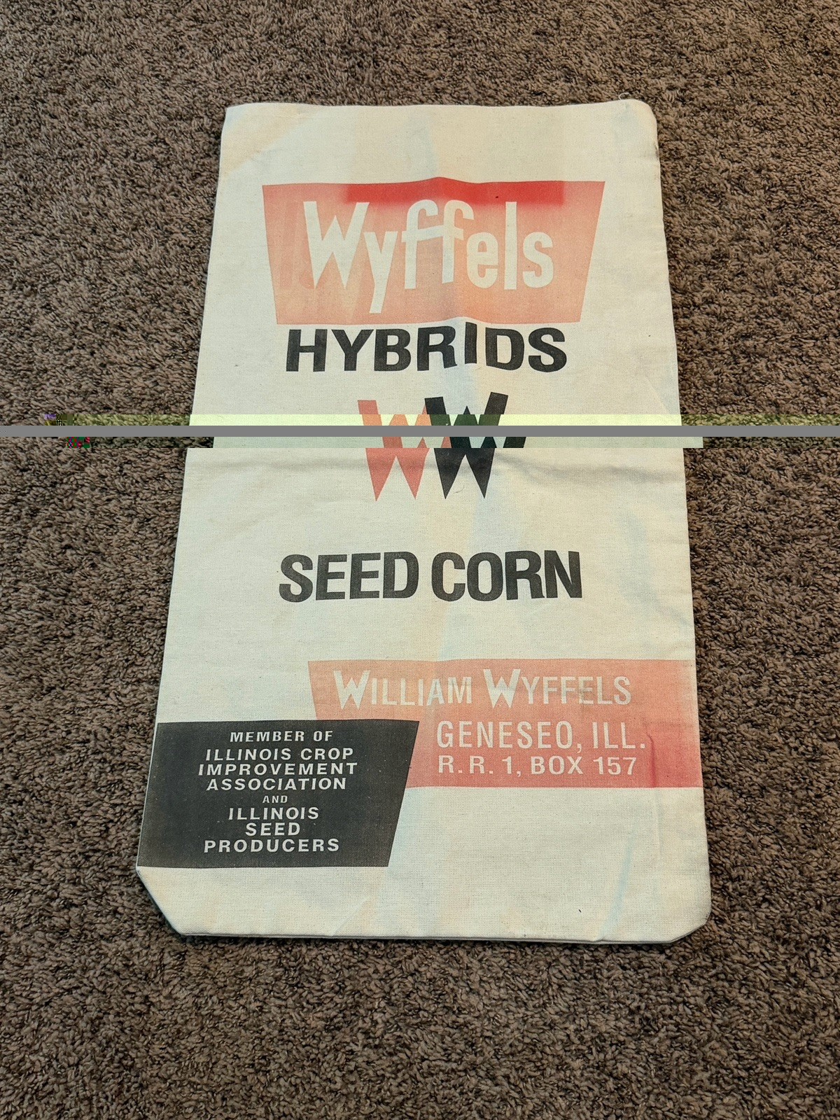 Rare Vintage Cloth Sack Wyffels Hybrid Seed Corn Illinois Farm Advertising Bag