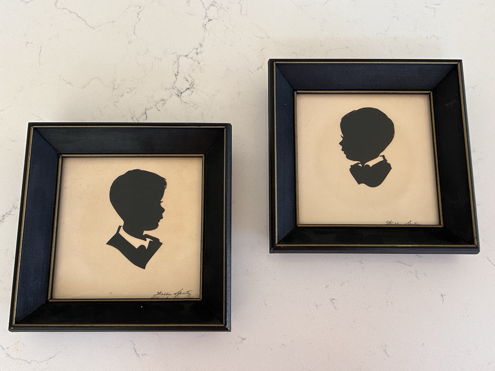 2 Boys Vintage Silhouettes by Wallie Spatz Signed 1954- Square wood frames
