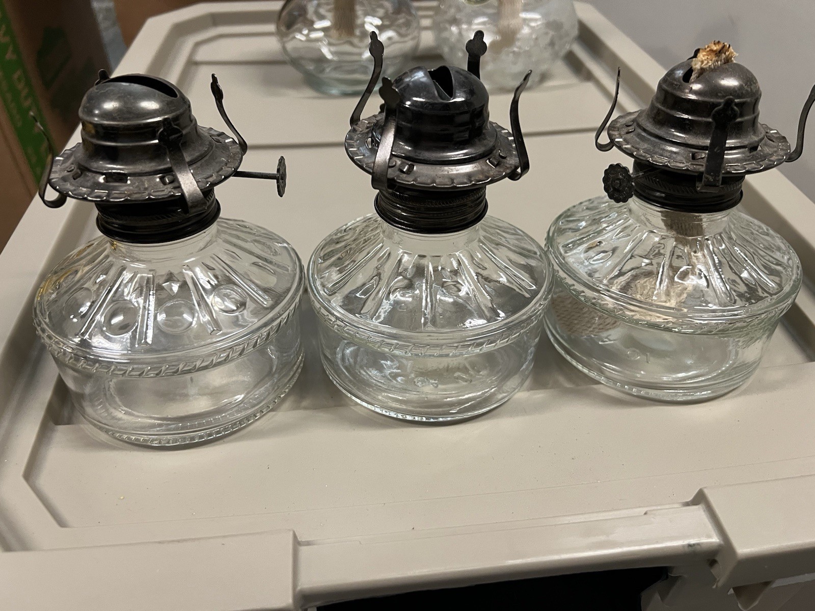 Lot Of 3 Vintage Clear Glass Kerosene Oil Lamp 6” Tall