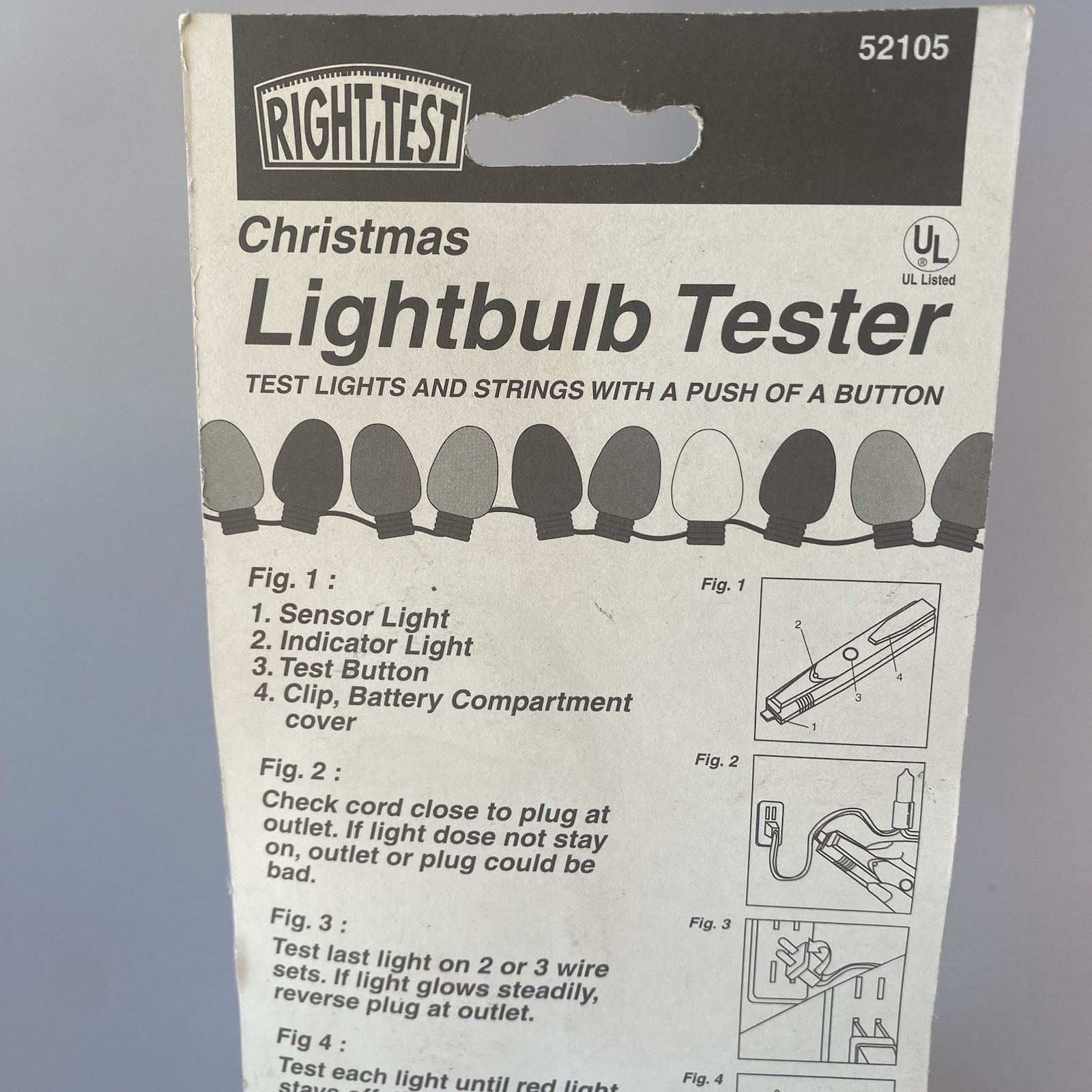 Right Test Christmas Lightbulb Tester, Checks any size Lightbulb, Vintage New