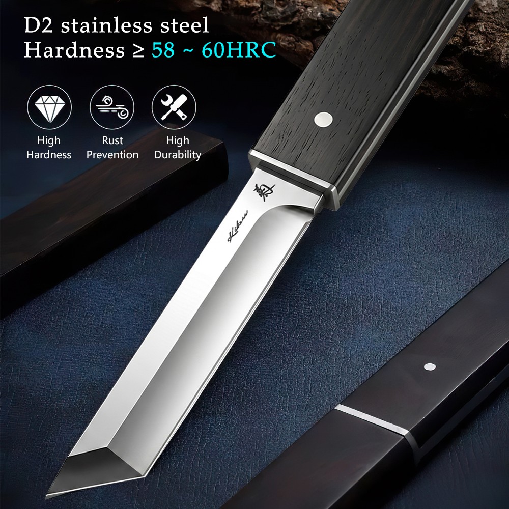 Tanto 3.9” Japanese D2 Razor Sharp Blade Tactical Military Knife w/ Wood Sheath