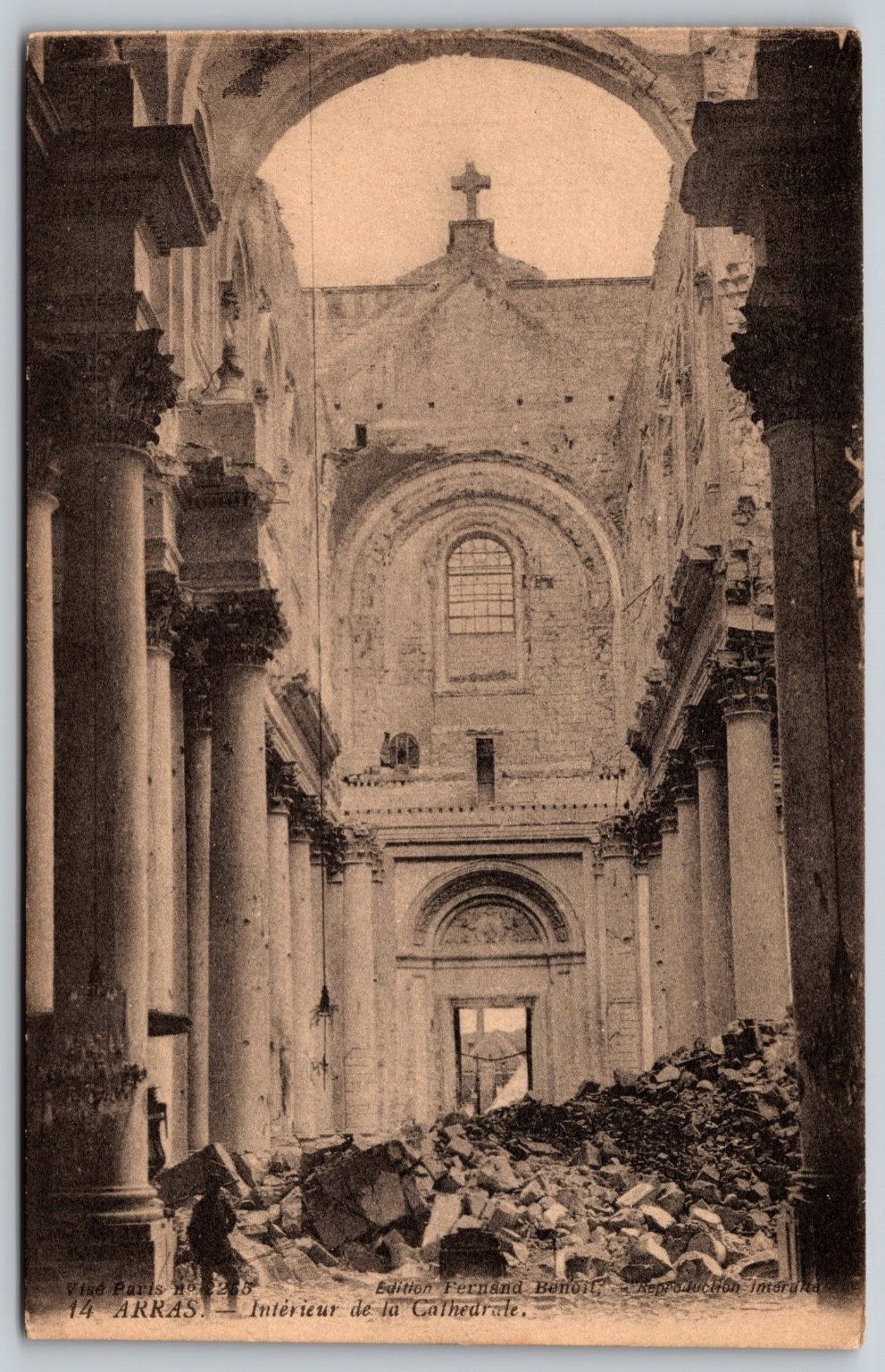 Vintage Arras Cathedral Interior Ruins French Postcard by Fernand Benoit A345