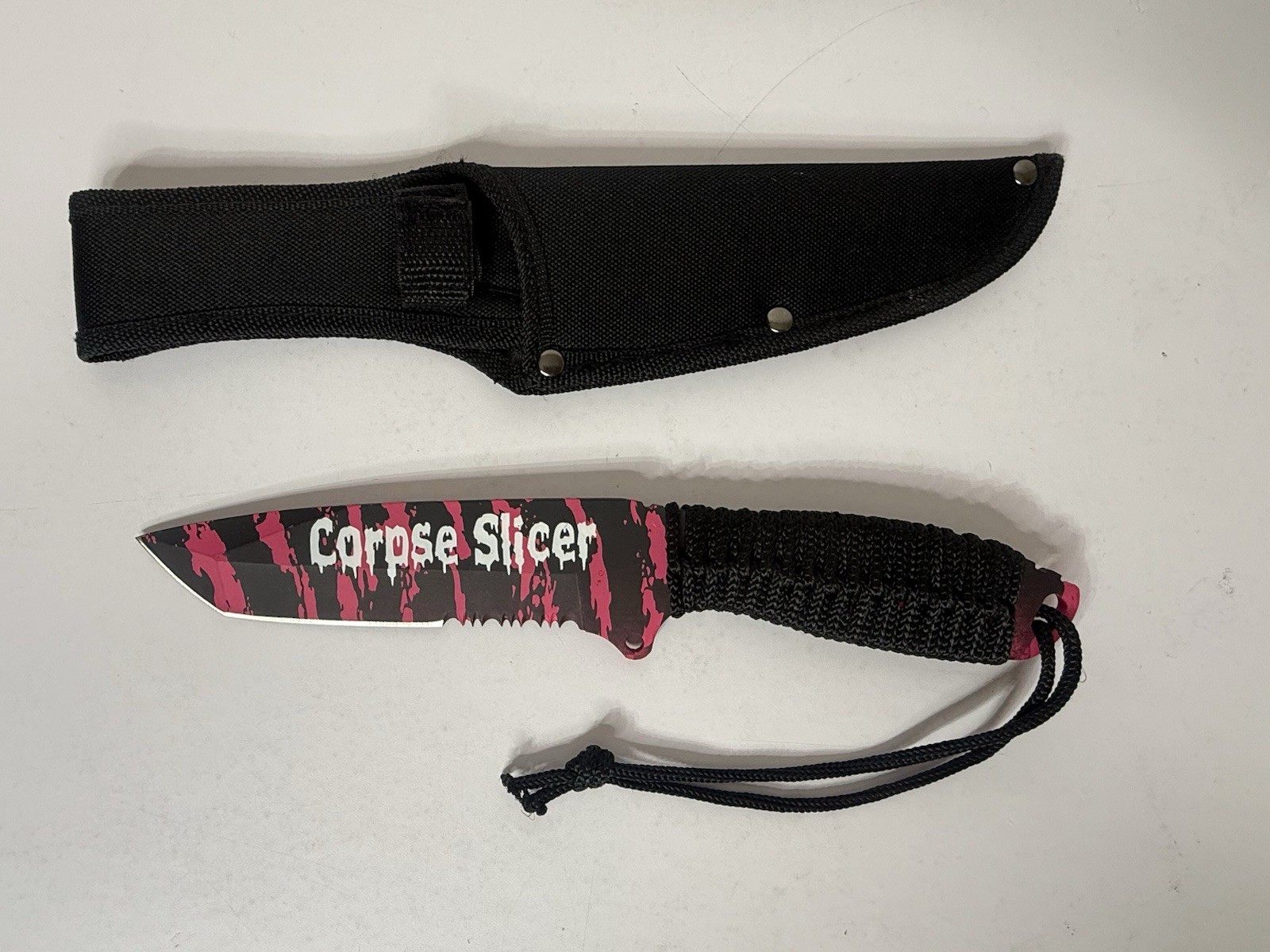 Zombie Slayer Corpse Slicer Pink 10″ Knife Nylon Cord Wrapped Handle And Sheath