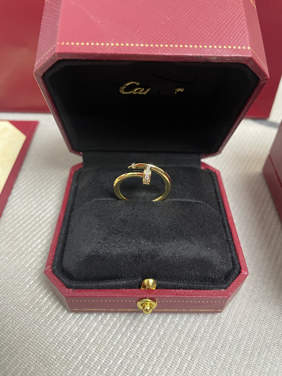Sterling Silver Juste Ring, Yellow Gold Color Ring with Diamonds, Set With Box