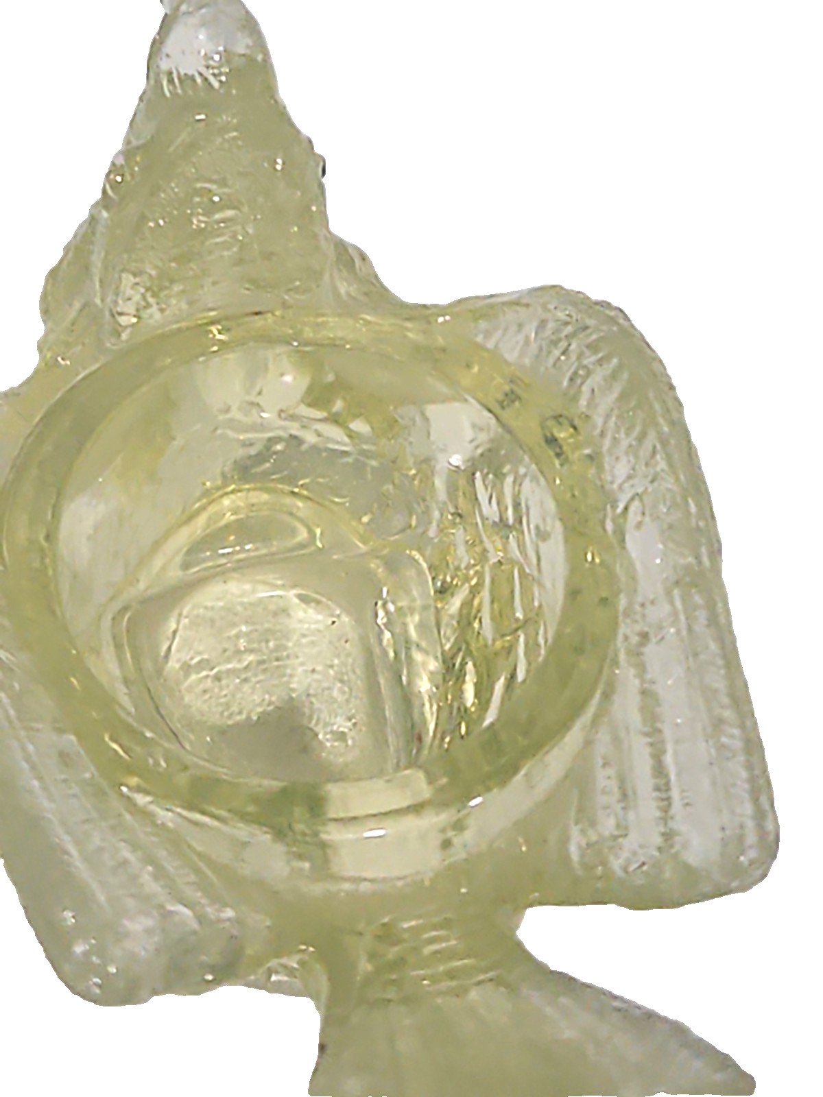 Degenhart Vaseline Yellow Vintage Glass “Bird with Berry” Open Salt Cellar 3″