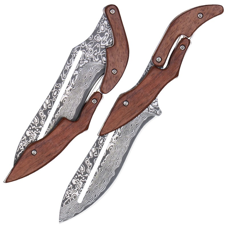1pc Damascus Knife Mechanical Folding Knife Fixed Blade Outdoor Tool Knife New