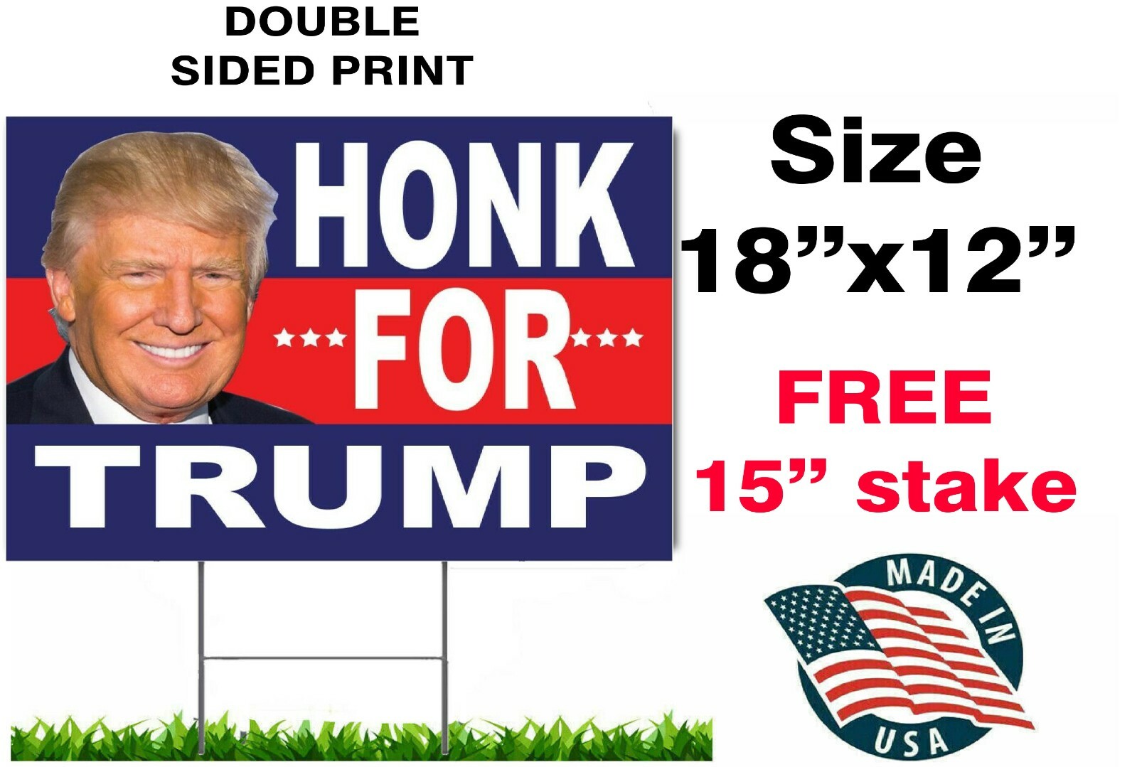 DONALD TRUMP 2024 YARD SIGN 18″x12″ FREE STAKE HONK KEEP AMERICA GREAT