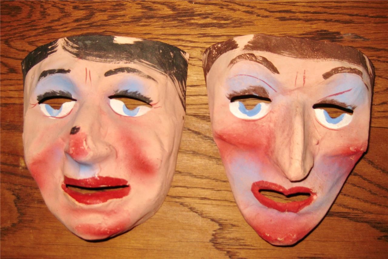 vintage PR of PAPER MACHE FACE MASKS from Tivoli Gardens HALLOWEEN CARNIVAL GR8