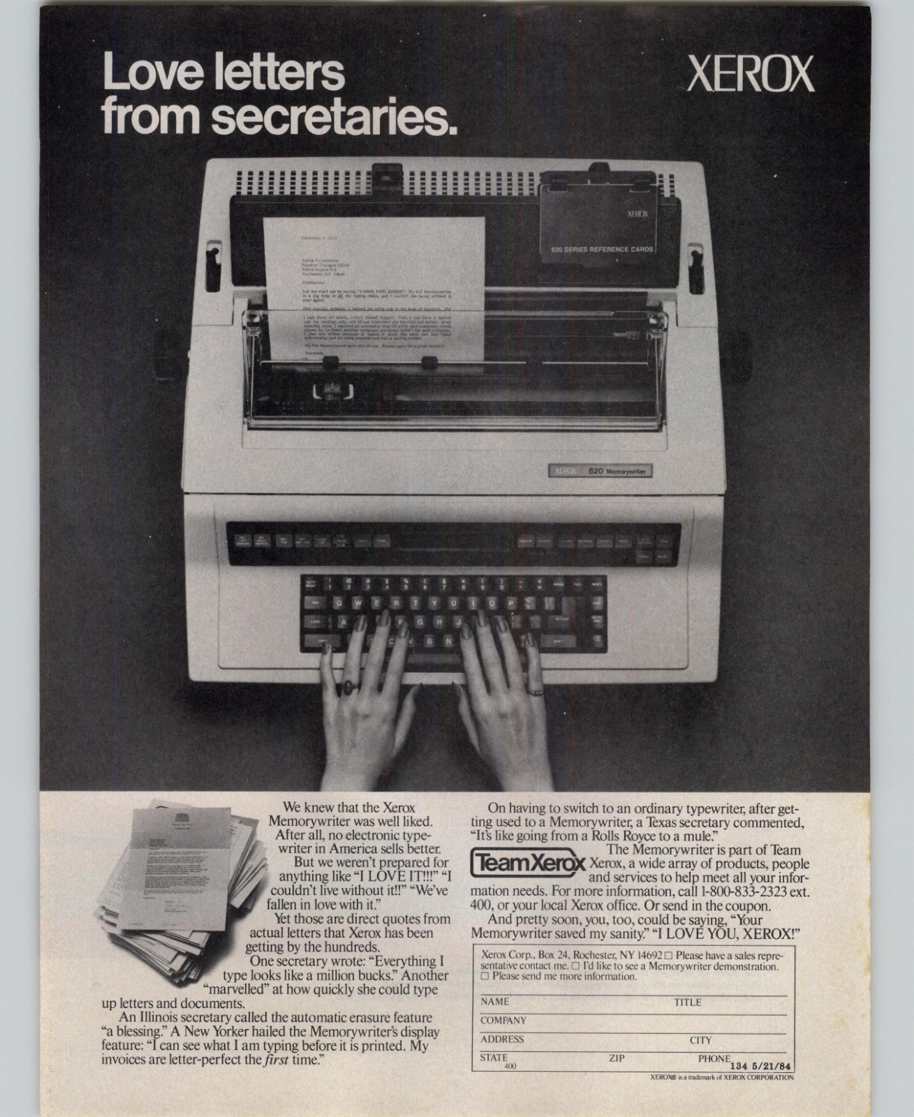 1984 Xerox Memorywriter Typewriter Vintage Print Ad Office Equipment Ephemera