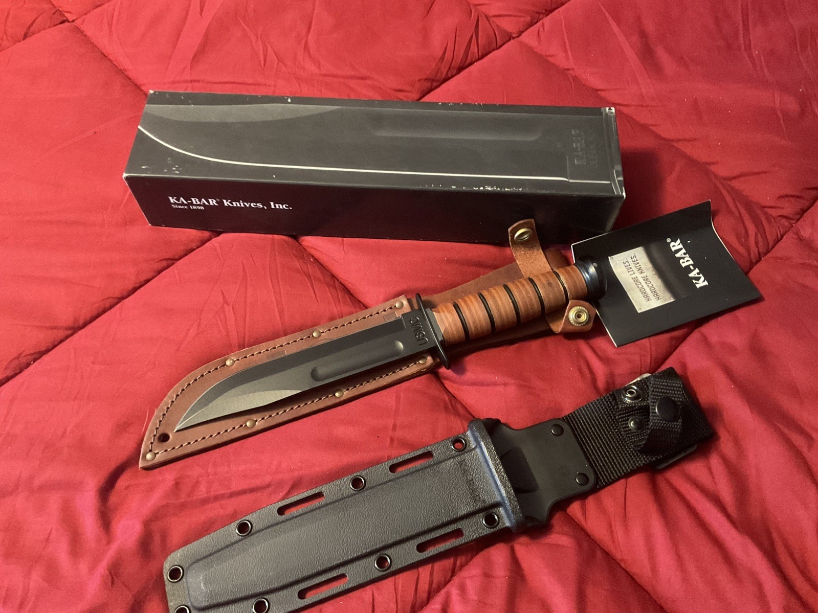KA-BAR USMC MARINES FIGHTING KNIFE FIXED BLADE 1217 W/LEATHER SHEATH BOX