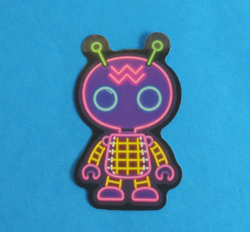 Purple & Yellow Baby Alien Neon Sticker 2.18″ x 1.38″ (AX)