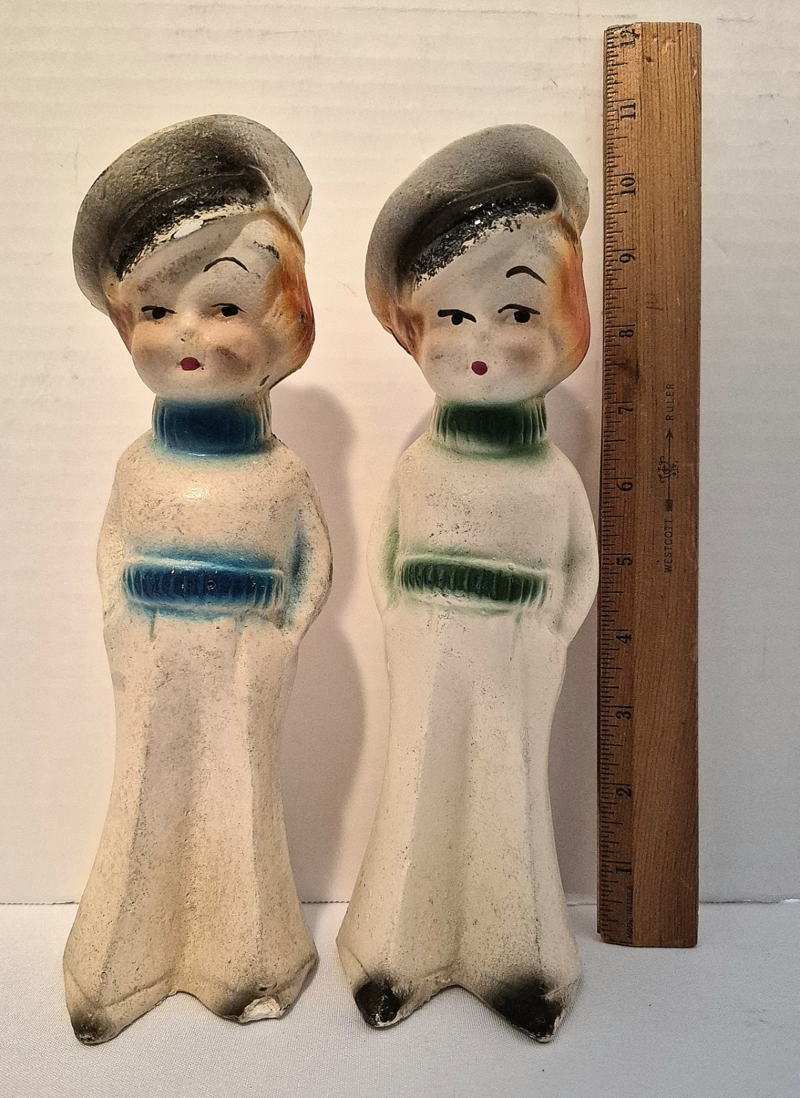 Lot of 2 – Vintage Chalkware 9 1/2″ Sailor Girls Carnival Prizes 1930-40s