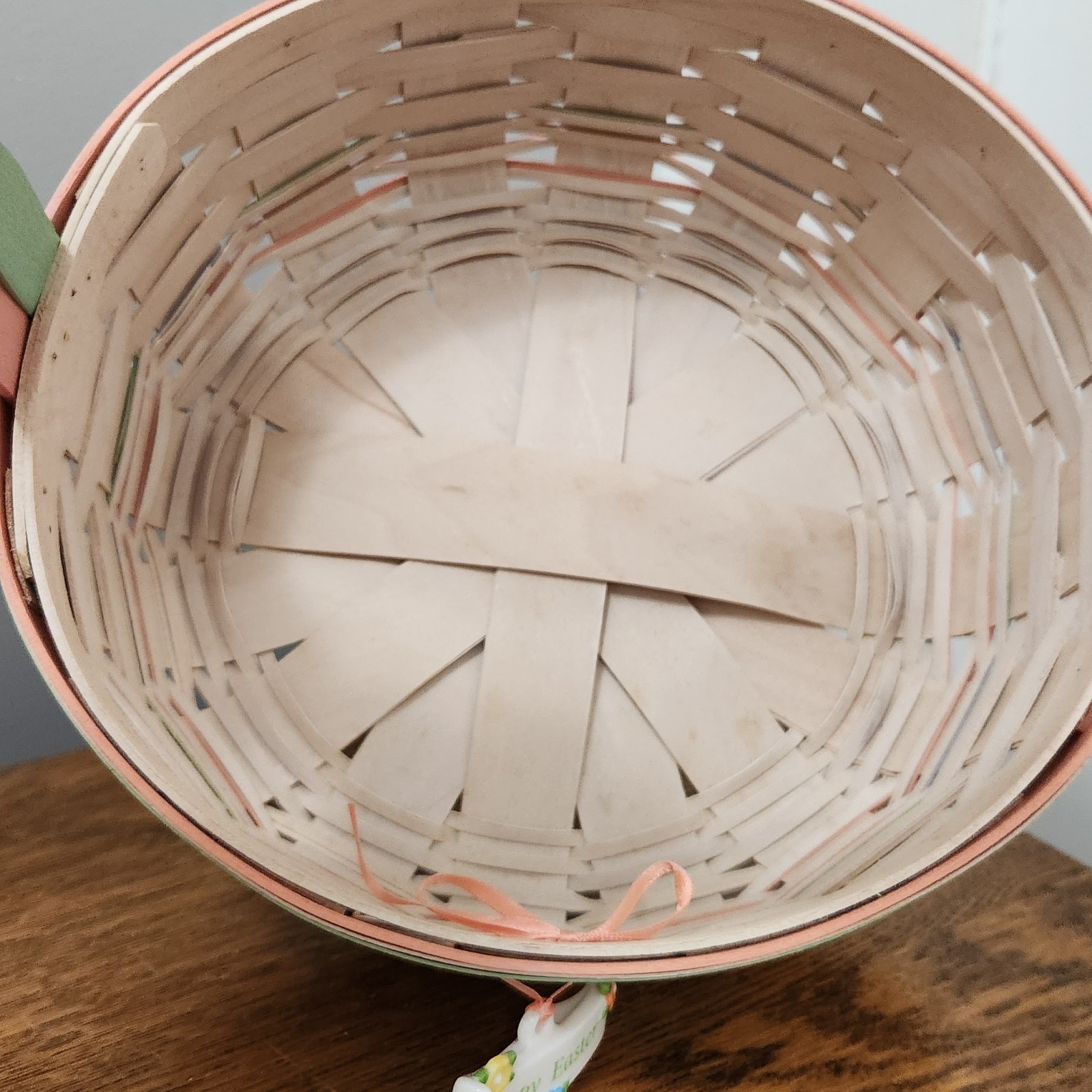Longaberger 2009 White Wash Easter Basket+Protector+Fabric Liner+Pottery Tie On