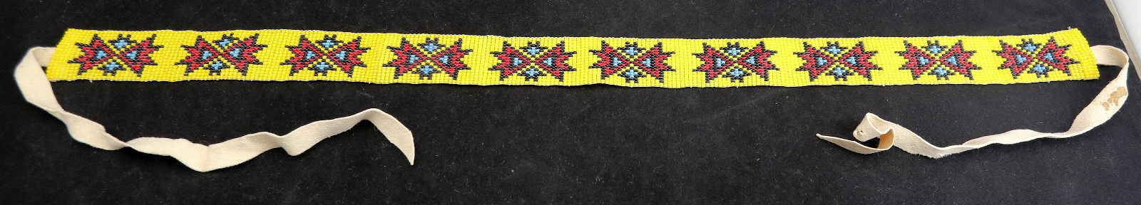Vintage Seed Bead Chevron Arrow Headband 1970s 21 in. x 1.25 in.