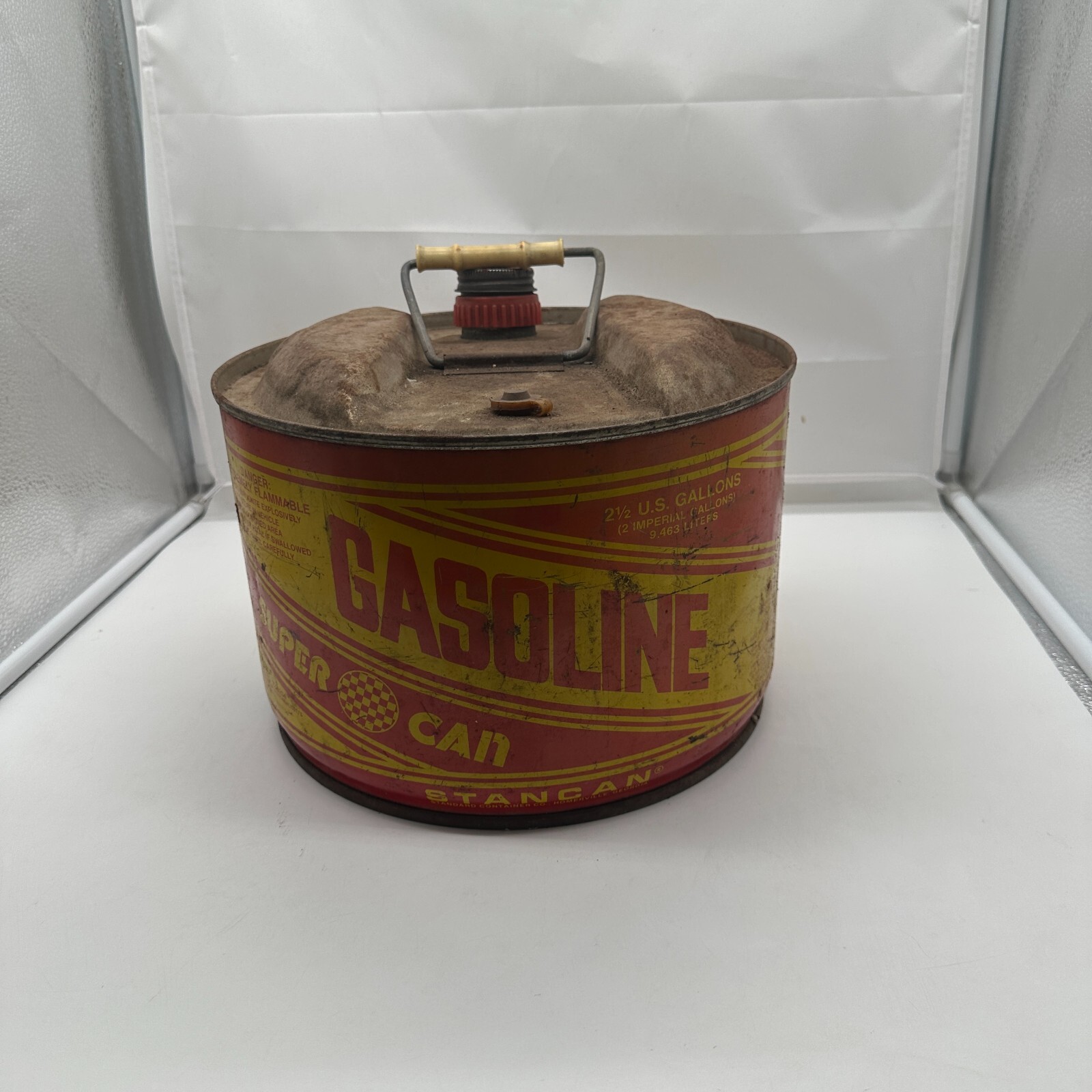 Vintage STANCAN Gasoline SUPER CAN 2.5 Gallon Metal Gas Can With Spout Container
