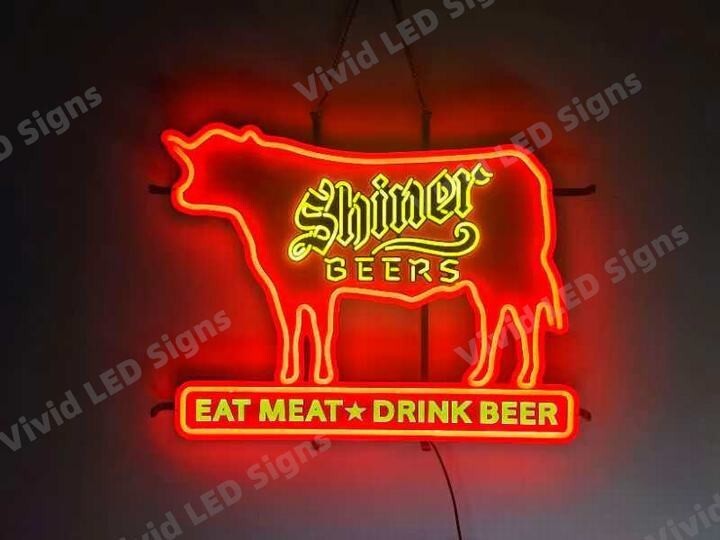 Shiner Beers Eat Meat Drink Beer 24″ Vivid LED Neon Sign Light Lamp With Dimmer