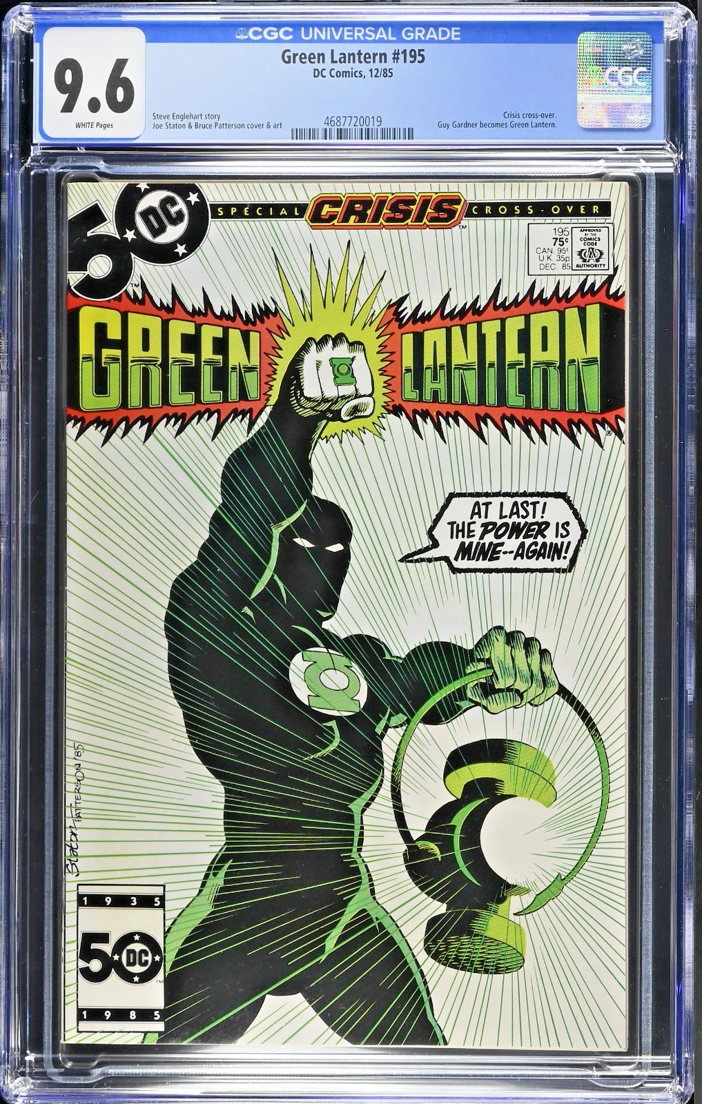 Green Lantern #195 CGC 9.6 NM+ White Pages Guy Gardner Becomes GL DCU Superman