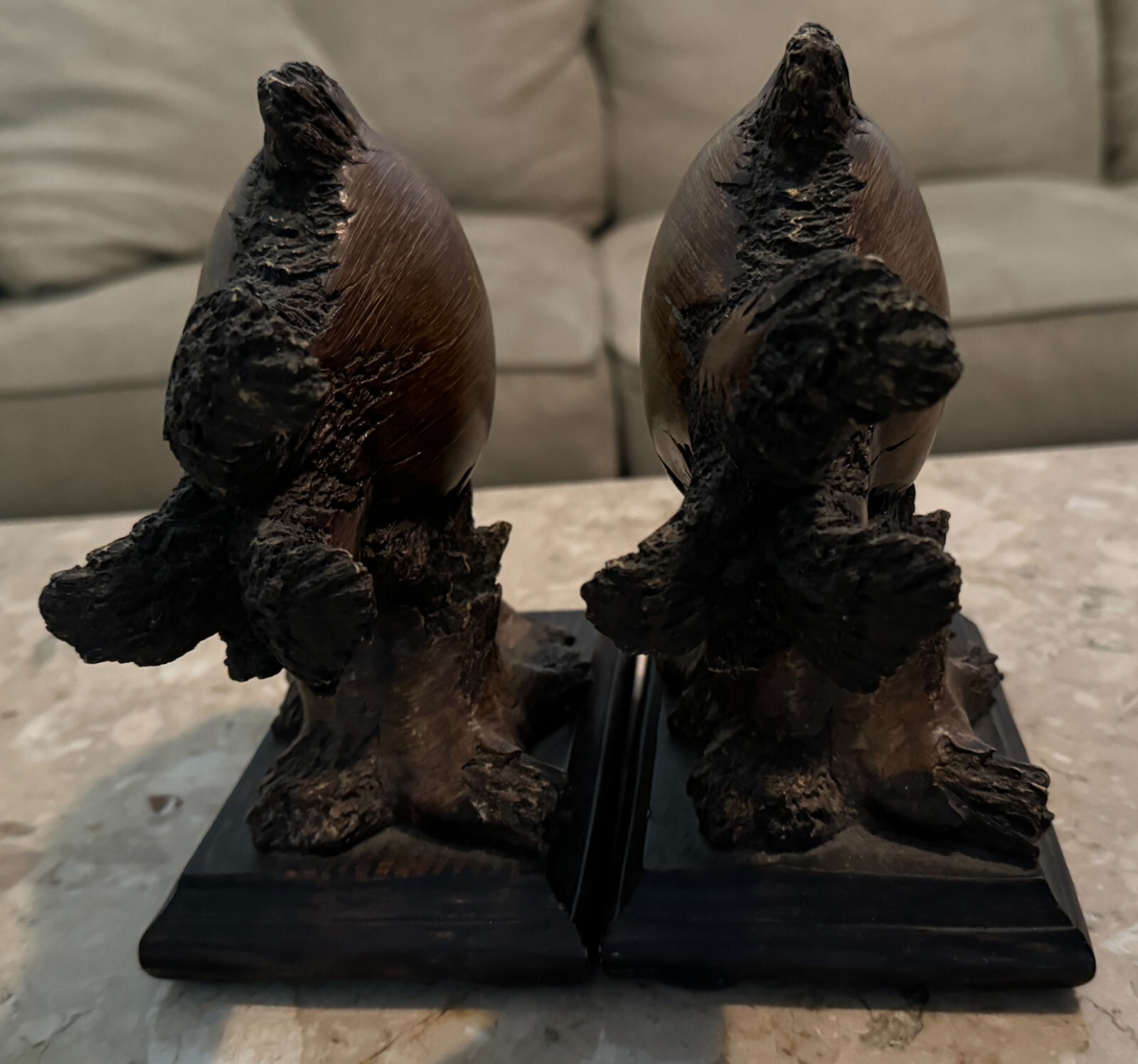 2 Large Fish Figurines Bookends exotic resin burled Wood 6×3.5×7