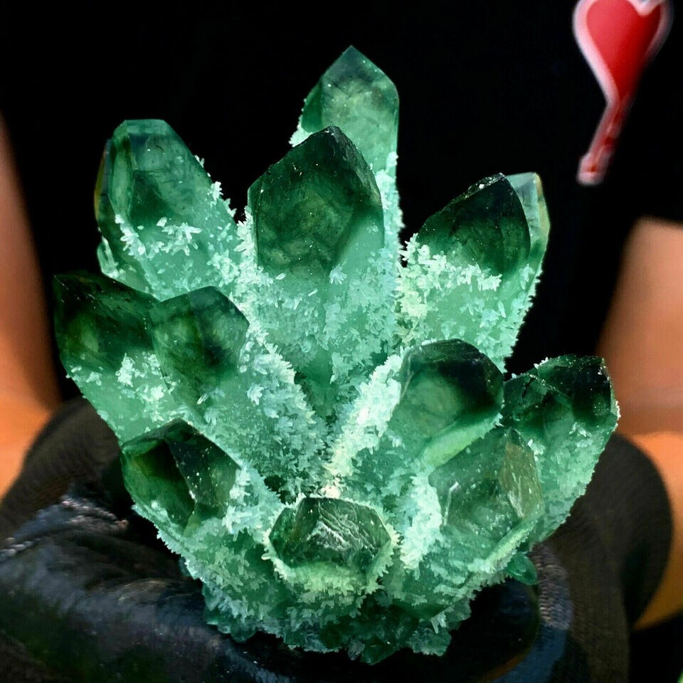 300-400G Large Green Phantom Quart Crystal Healing Cluster Mineral Rocks Gifts