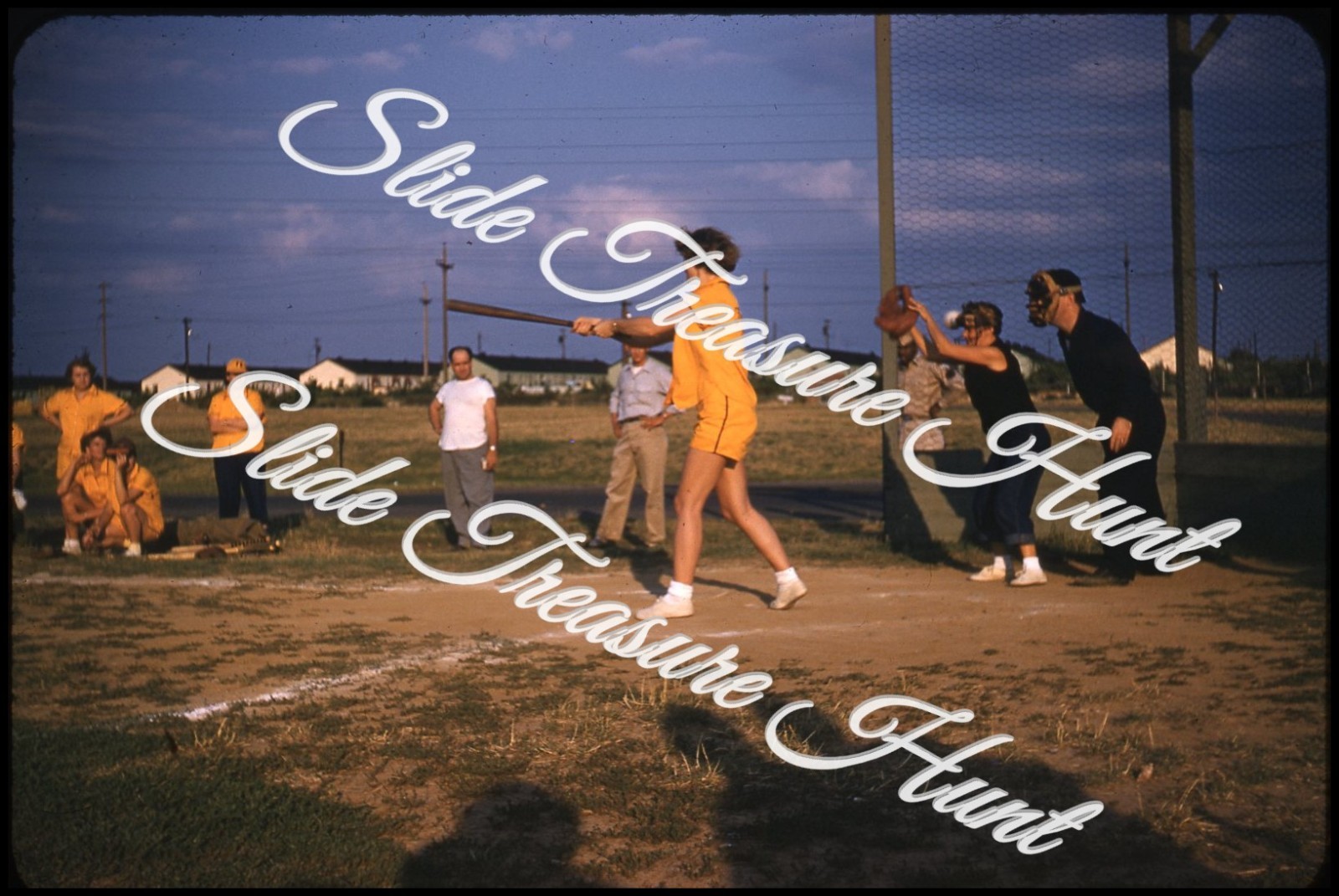 Women Softball Game Americana 35mm Slide 1950s Red Border Kodachrome