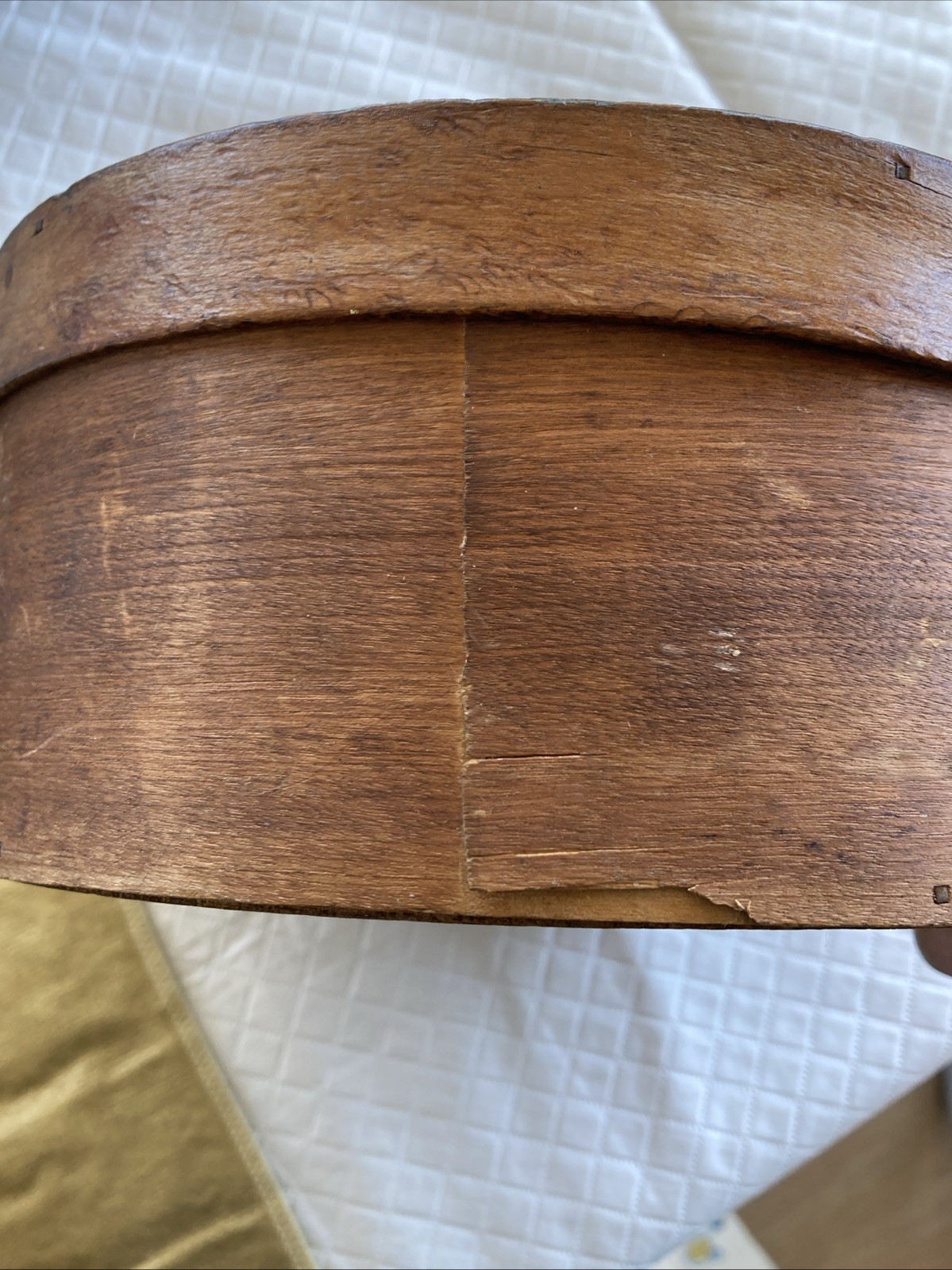 Antique Folk Art Floral Pattern Pyrography Round Pantry Box Estate Find