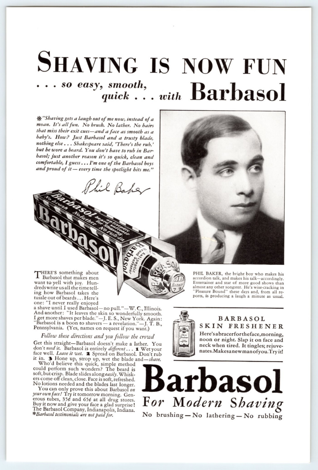 1930 SHAVING IS NOW FUN WITH BARBASOL Vtg 6.5″X10″ Magazine Ad 1930’s M593