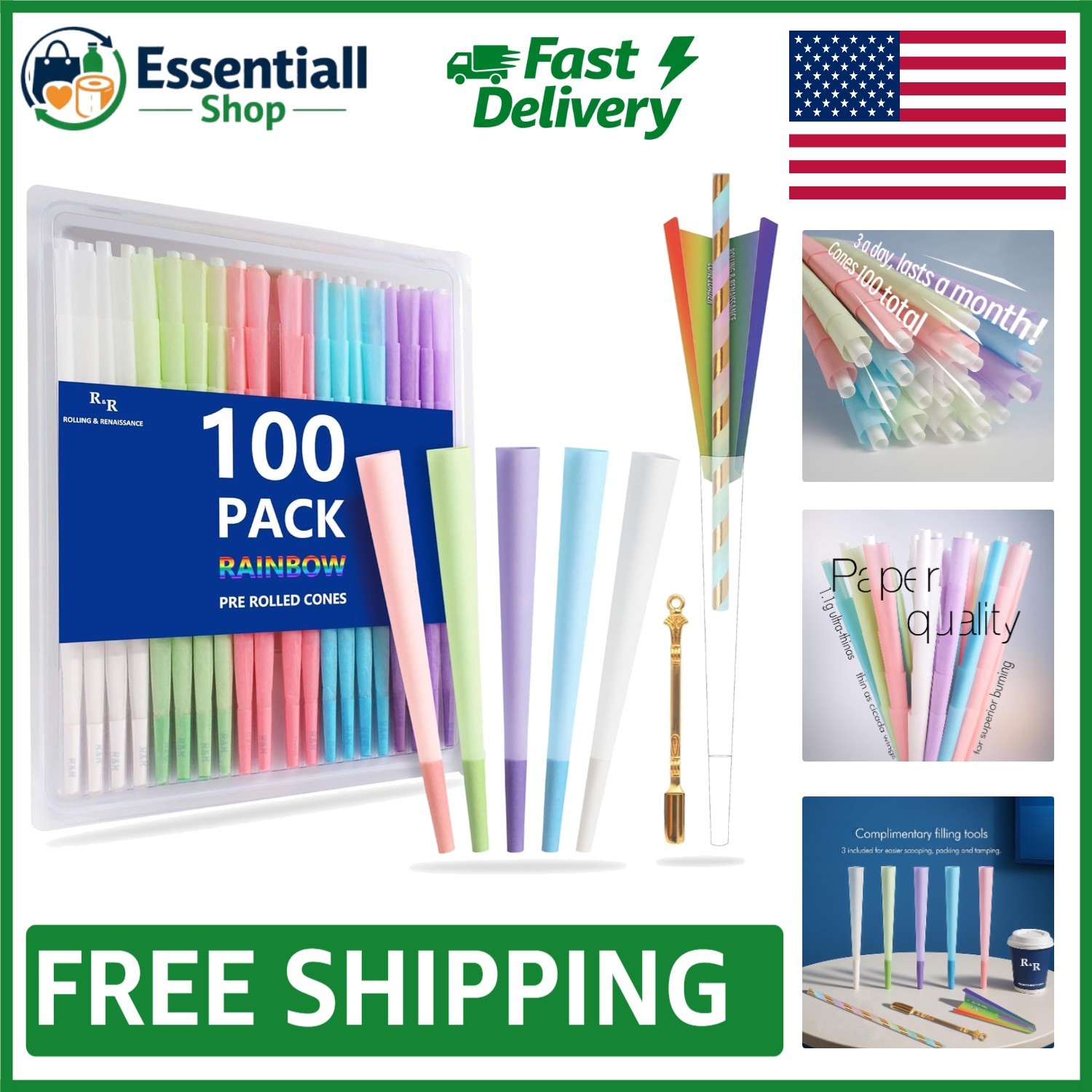 Convenient 100 Pack of Color-Coded Pre-Rolled Cones – Perfect for Beginners