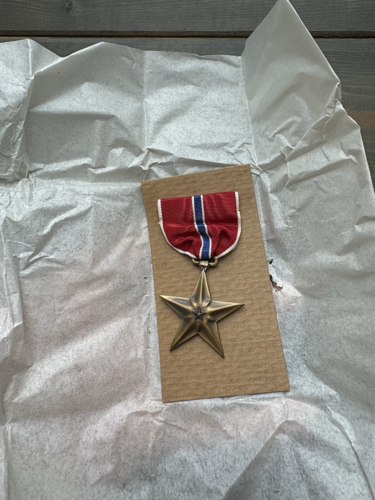 Original WWII Slot Broach Bronze Star Medal In January 1945 Dated Brown Box