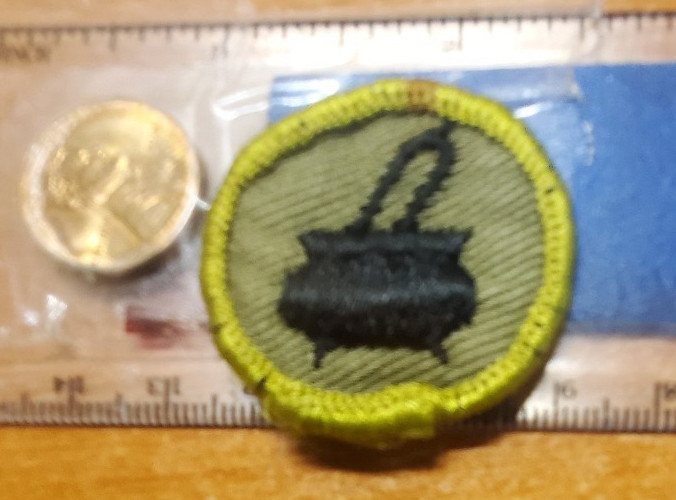 BSA Cooking Merit Badge,(black pot) type F 1960-1969, gauze back